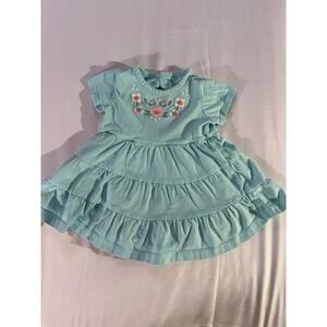 Carter's Baby Girl Mint Green Floral Embroidered Tiered Ruffle Dress 6 Months